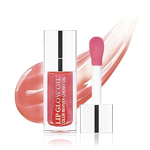 Plumping Lip Oil, Hydrating Lip Gloss Tinted Lip Balm Lip Care Clear Lip Oil for Dry Lips, Long Lasting Nourishing Non-sticky, Big Brush Head Glitter Shine Lip Glow Oil Primer Lip Tint 6ML