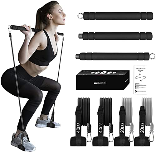 Pilates Bar Kit with Resistance Bands, WeluvFit Adjustable Bands Exercise Fitness Equipment for Women & Men, Home Gym Workout 3-Section Stick Squat Yoga Pilates Flexbands Kit for Full Body Shaping…
