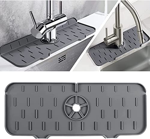 Kitchen Sink Splash Guard, Silicone Faucet Mat Sink Water Splash Guard, Faucet Splash Catcher, Silicone Deflector Under The Faucet, Keep Kitchen and Bathroom Sinks Dry (Grey)