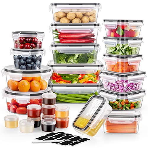 52 PCS Food Storage Containers with Lids ME.FAN Airtight Plastic Food Containers for Pantry & Kitchen Storage Organization(26 Containers + 26 Lids) Lunch Containers, Meal Prep containers with Labels & Marker