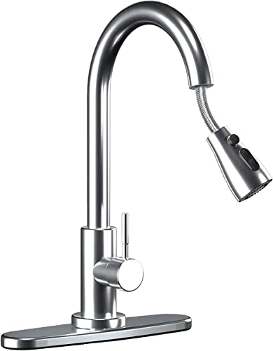 Kitchen-Faucets,Kitchen Faucet with Pull Down Sprayer-Out Kitchen Sink Faucet Offers Efficient Cleaning for -Stainless Steel-with Deck Plate