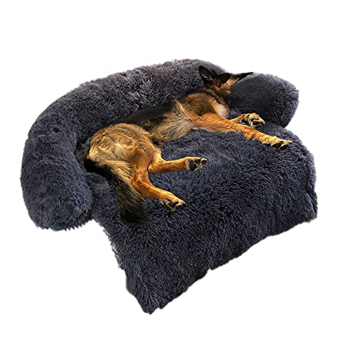 Calming Dog Bed Fluffy Plush Dog Mat for Furniture Protector with Removable Washable Cover for Large Medium Small Dogs and Cats (Large(45x37x6), Dark Grey) - Image 2