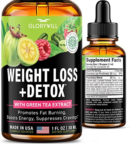 GLORY WILL INC Weight Loss Drops Natural Detox Made in USA - Diet Drops for Fat Loss - Effective Appetite Suppressant & Metabolism Booster - 1 Fl Oz