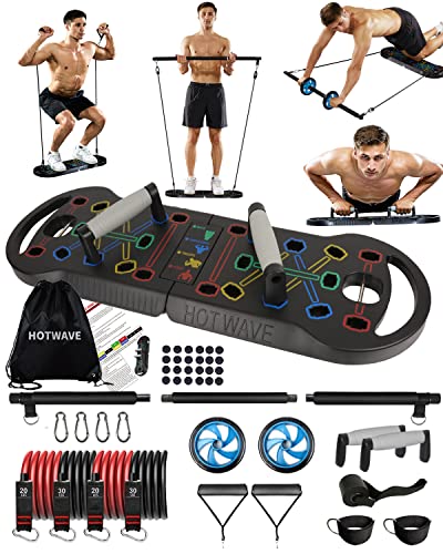 HOTWAVE Portable Exercise Equipment with 16 Gym Accessories.20 in 1 Push Up Board Fitness,Resistance Bands with Ab Roller Wheel,Pilates Bar. Strength Training for Man,Full Body Workout Machine at Home - Image 2