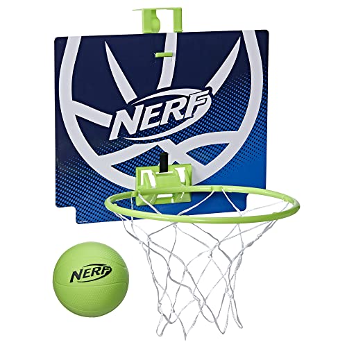 NERF Nerfoop -- The Classic Mini Foam Basketball and Hoop -- Hooks On Doors -- Indoor and Outdoor Play -- A Favorite Since 1972 , Blue